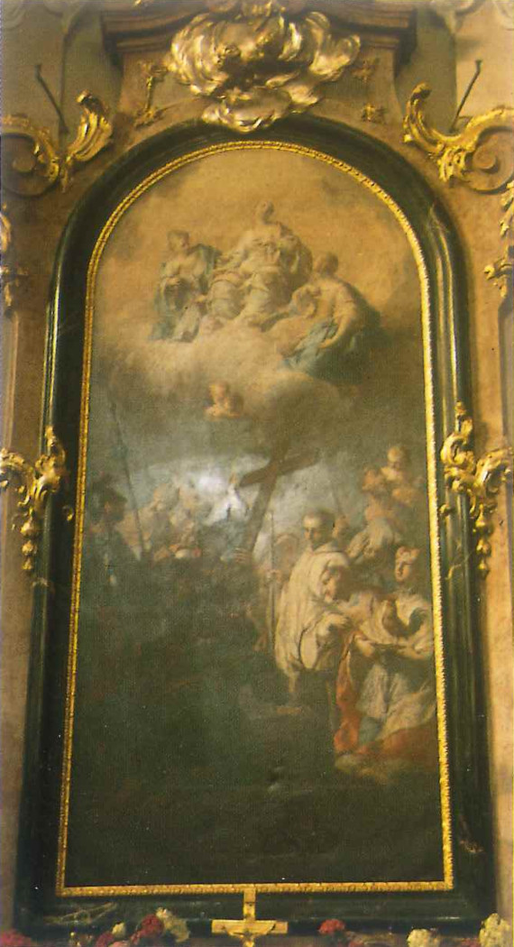 Die 14 Nothelfer auf dem Bild des rechten Seitenaltars.